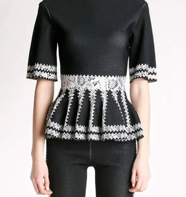 Alexander McQueen Snakeskin Print Jacquard Peplum Blouse Top Black White Medium in black Denim from Poshmark