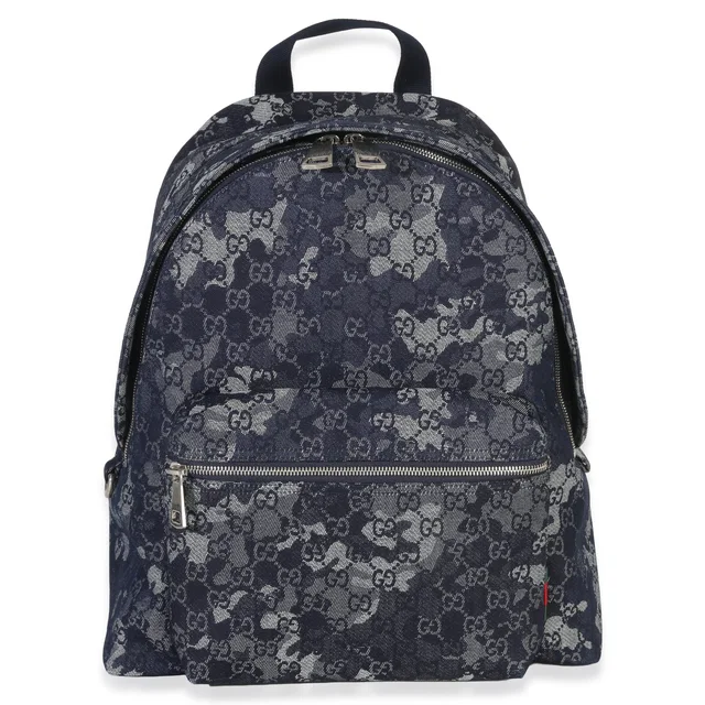 Gucci Navy Jacquard Denim Gg Monogram Backpack Blue Handbag in Navy Denim from HEWI