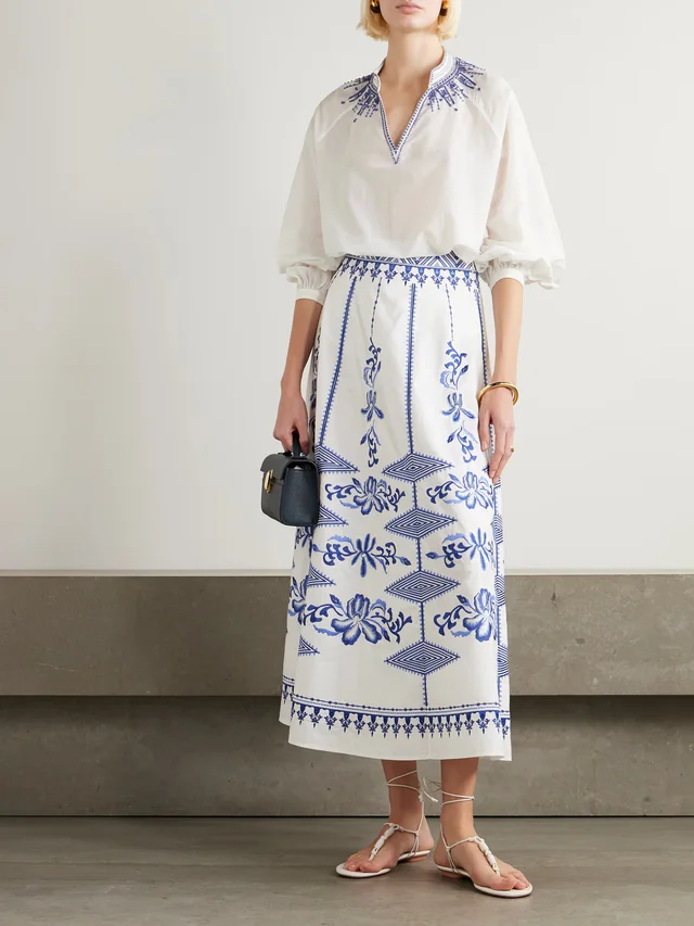 EMPORIO SIRENUSE Ilizia embroidered bead-embellished cotton and silk-blend blouse in White, photo 2 of 2 from NET-A-PORTER (Canada)