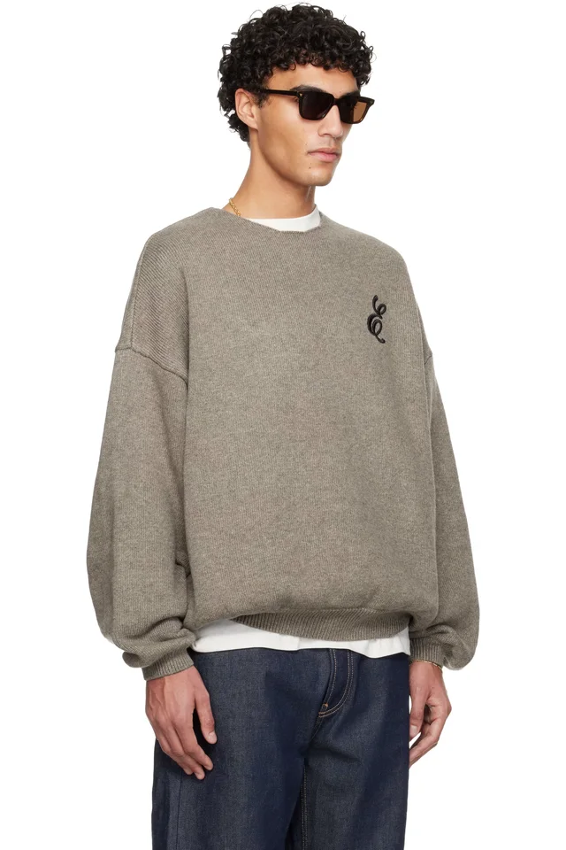 Fear of God ESSENTIALS Brown Holiday Embroidered Merino Crewneck Sweater, photo 2 of 4 from SSENSE