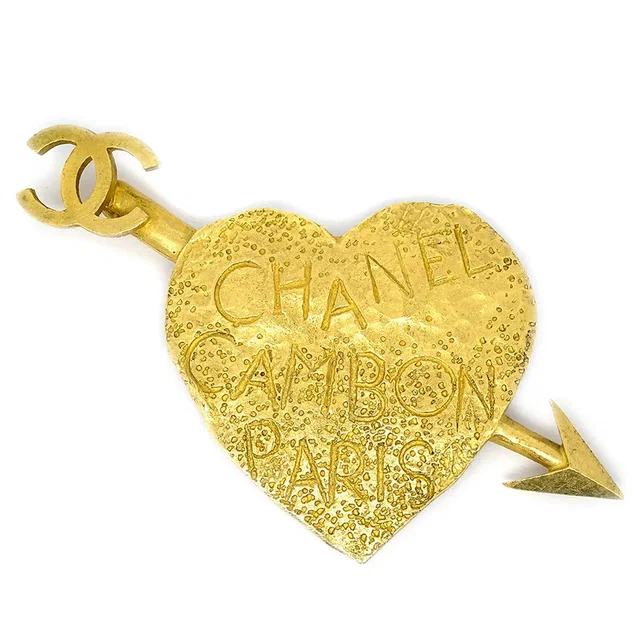 Chanel Bow And Arrow Heart Brooch Pin Gold 93A in Gold from AMORE Vintage Tokyo
