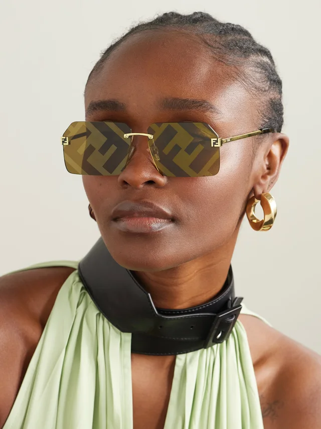 FENDI EYEWEAR Fendi Sky rimless rectangle-frame gold-tone sunglasses in Metallic, photo 2 of 2 from NET-A-PORTER (Canada)