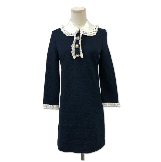 Miu Miu Navy Lace-Trim Pearl-Button Mini Dress size S in Navy from Luxury Promise