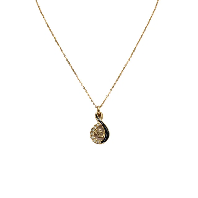 Dior Necklace CD Logo Rhinestone Gold Black Accessory in Black from Luxury Promise