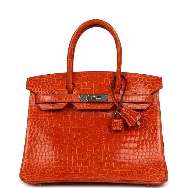 Hermès Birkin 30 Orange Shiny Porosus Crocodile Palladium Hardware in Orange Crocodile from Madison Avenue Couture