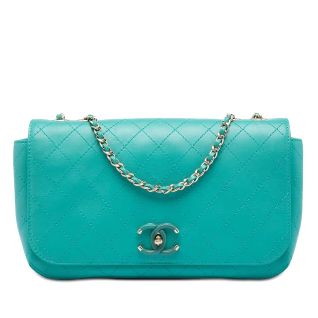 Blue Chanel Medium Stitched Calfskin Covered CC Flap Crossbody Bag in Blue Calfskin from Designer Revival