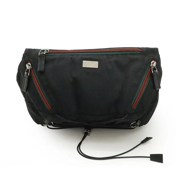 Gucci Sherry Line Belt Bag Waist Pouch Hip Nylon Canvas Black Silver in Black Canvas from The Reluxe