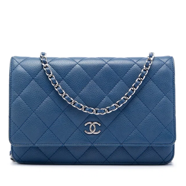 Blue Chanel CC Quilted Caviar Wallet on Chain Crossbody Bag in Blue Caviar leather from Designer Revival