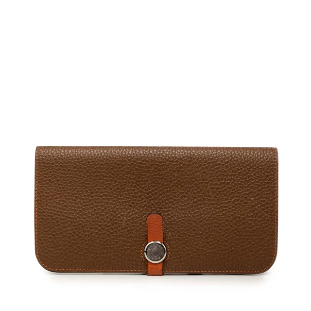 Brown Hermès Togo Dogon Duo Wallet GM Long Wallets in Brown Togo leather from Designer Revival