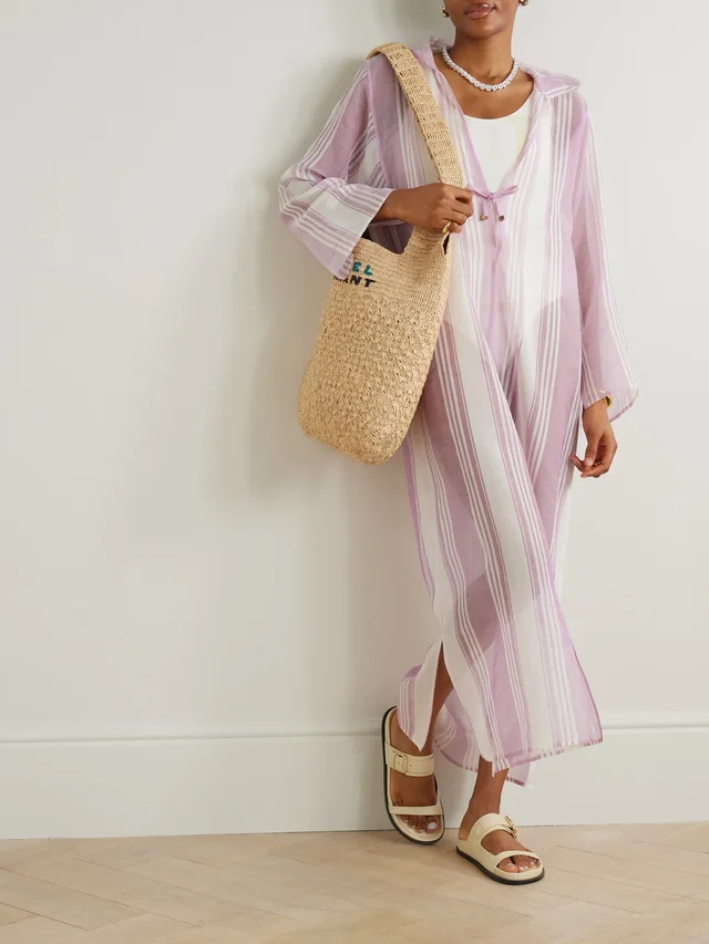 ADMONA Ruhi hooded embellished striped gauze coverup in Pink, photo 2 of 2 from NET-A-PORTER (Canada)