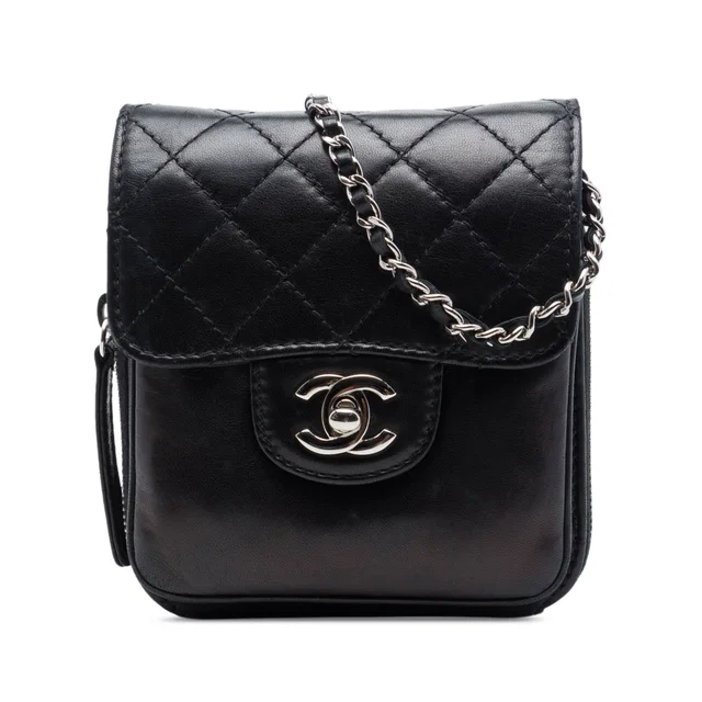 Black Chanel CC Quilted Lambskin Clams Wallet on Chain Crossbody Bag in Black Lambskin from Designer Revival