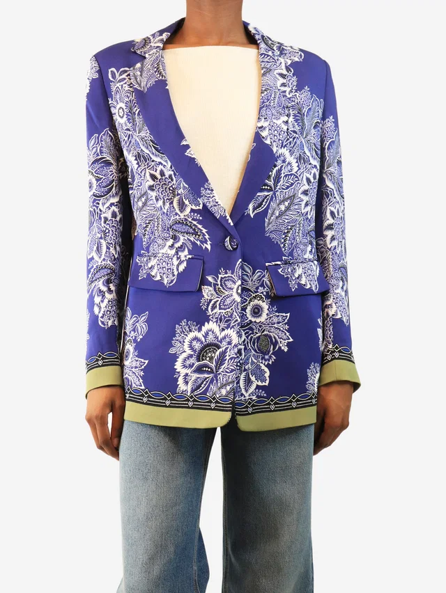 Etro Blue floral printed blazer - size UK 6 in Blue from Sign of the Times