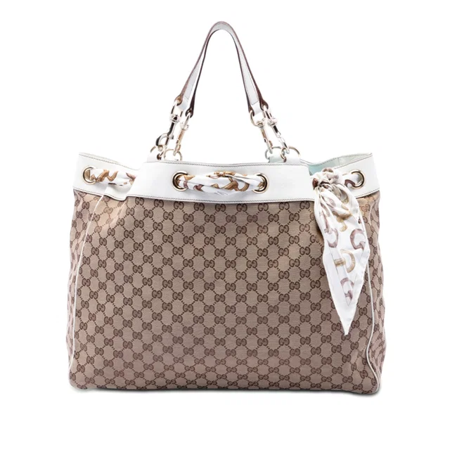Beige Gucci Large GG Canvas Positano Scarf Tote in Beige Canvas from Designer Revival