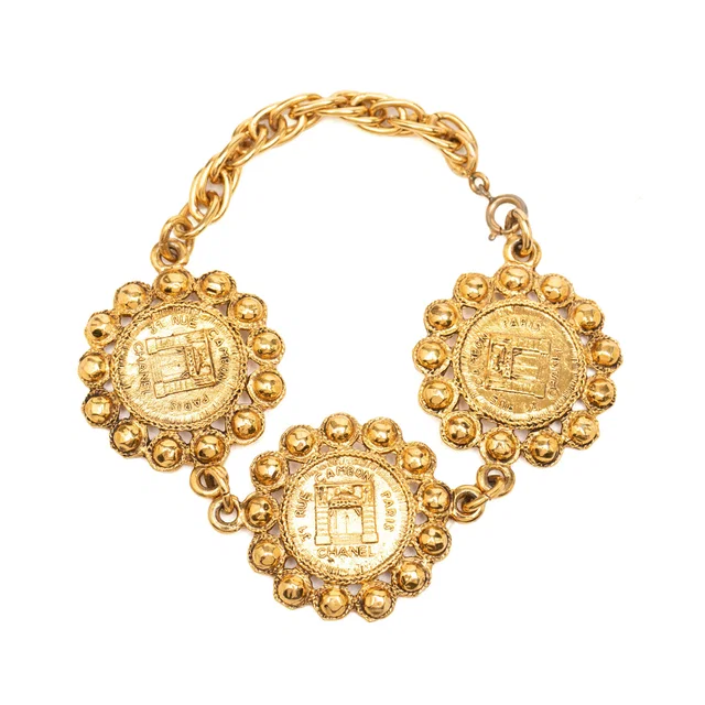Gold Chanel Gold Plated 31 Rue Cambon Medallion Link Bracelet in Gold from Designer Revival