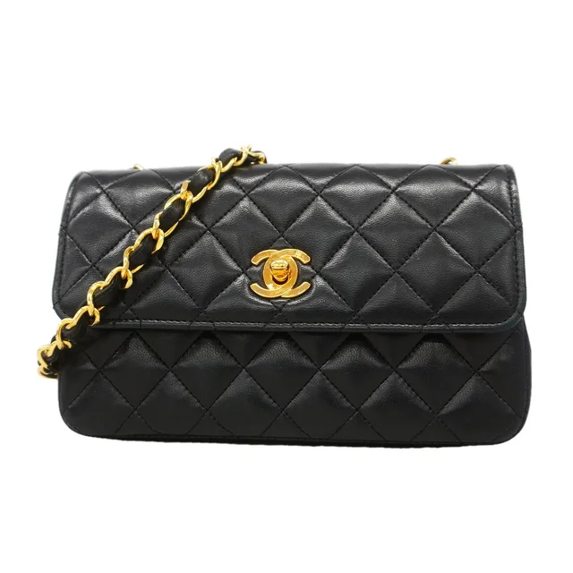Chanel Shoulder Bag Quilted Lambskin Black Gold in Black Lambskin from The Reluxe