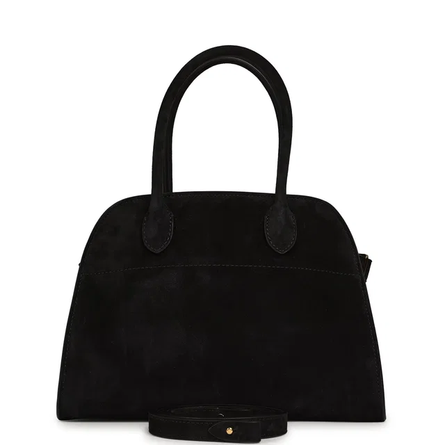 The Row Soft Margaux 10 Bag Black Suede Gold Hardware in Black Suede from Madison Avenue Couture