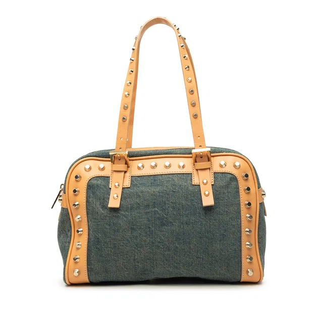 Blue Fendi Studded Denim Shoulder Bag in Blue Denim from Designer Revival