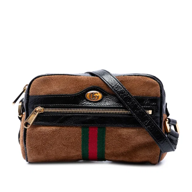 Brown Gucci Mini Suede Web Ophidia Crossbody in Brown Suede from Designer Revival