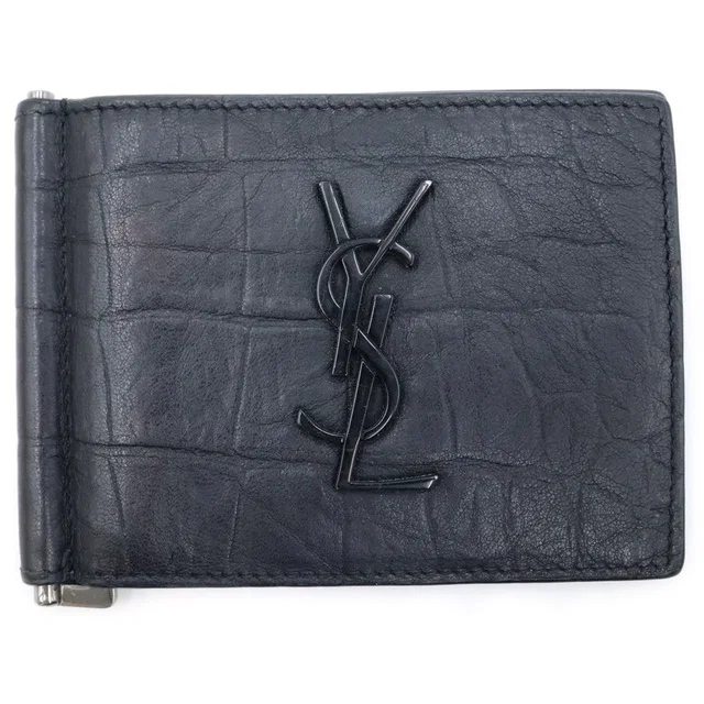 Saint Laurent Front Logo Croco Card Case Black in Black from The Reluxe