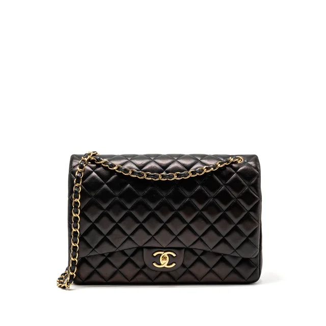 Chanel Maxi Classic Double Flap Bag Lambskin Black GHW in Black Lambskin from EMIER