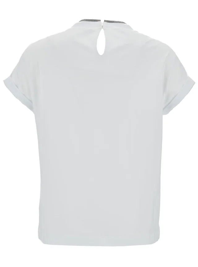 Brunello cucinelli T-Shirt with Monile Detail in White Cotton for Women in White 95% Cotton 5% Elastane, photo 3 of 6 from Gaudenzi Boutique