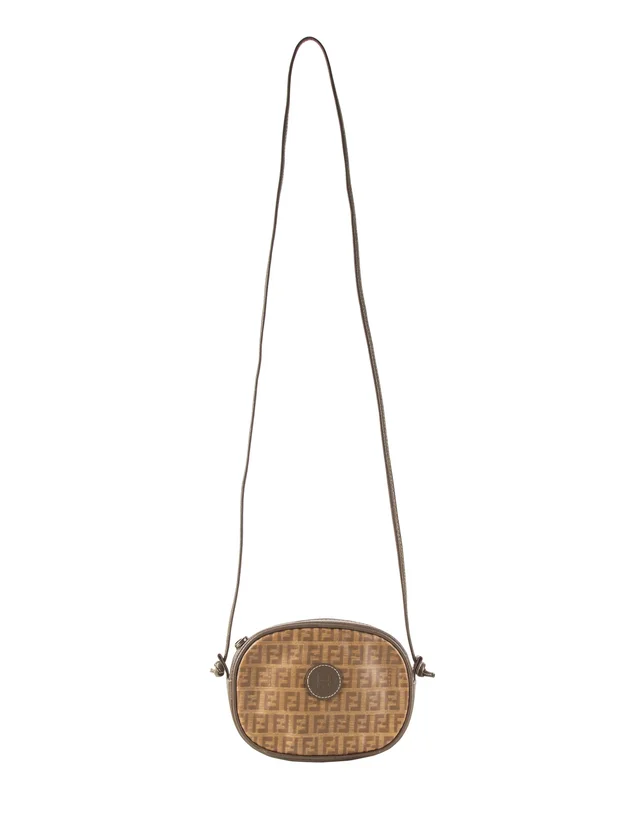 Fendi Vintage Brown and Sage Green Zucca Logo Monogram Mini Crossbody Bag in Brown Coated canvas from Amarcord Vintage Fashion