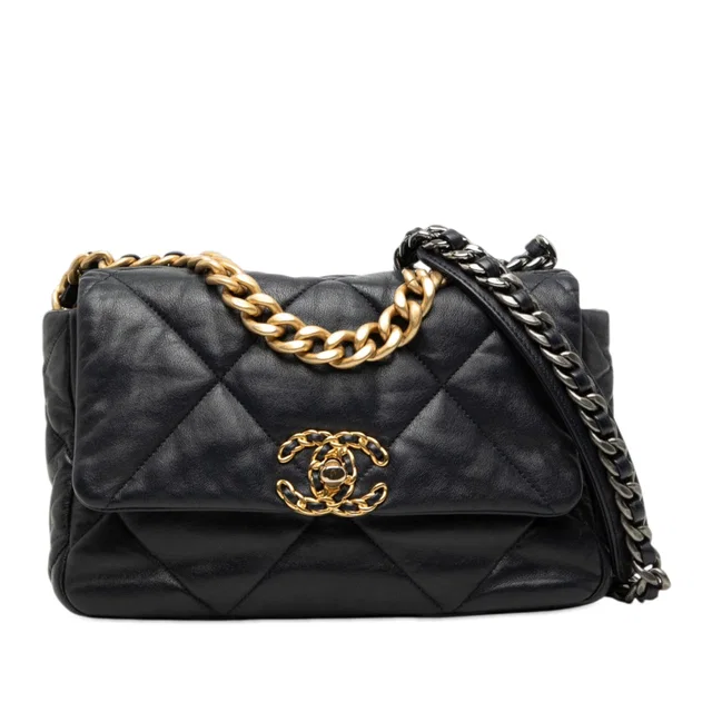 Blue Chanel Medium Lambskin 19 Flap Satchel in Blue Lambskin from Designer Revival