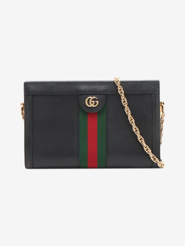 Gucci Black Ophidia leather chain shoulder bag in Black Leather from Sign of the Times