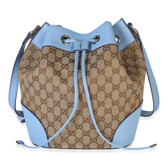 Gucci Blue Calfskin GG Monogram Canvas Bucket Bag in Blue Calfskin from myGemma