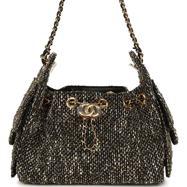 Chanel Mini 25 Hobo Bag Black, White, Gold Tweed Boucle Gold Hardware in Multi Tweed from Madison Avenue Couture