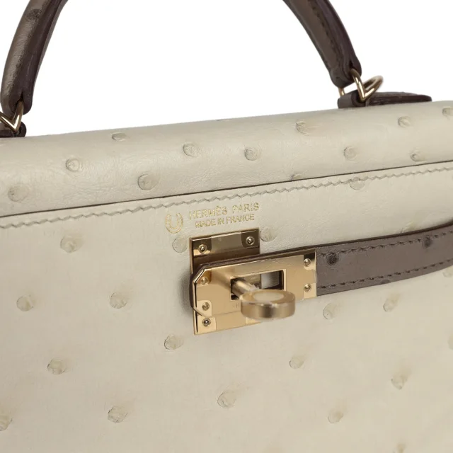 Hermès Special Order (HSS) Kelly Sellier 20 Beton, Gris Tourterelle Ostrich Permabrass Hardware in Grey Ostrich from Madison Avenue Couture, photo 7 of 8
