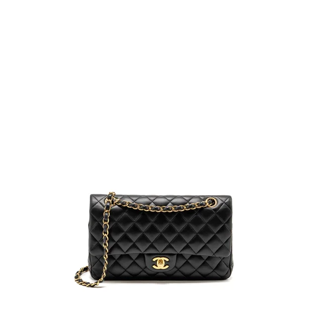 Chanel Medium Classic Double Flap Bag Lambskin Black GHW in Black Lambskin from EMIER