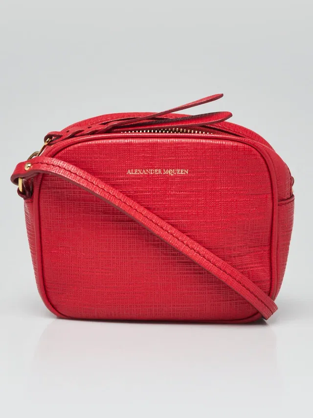 Alexander McQueen Red Textured Leather Crossbody Bag in Red Leather from Yoogis