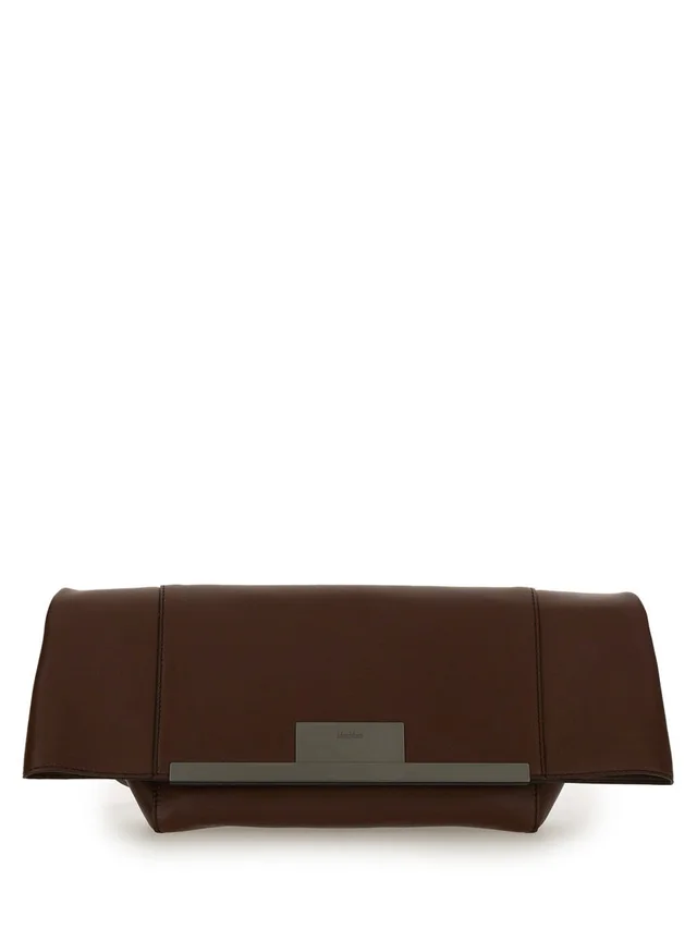 Max Mara Sculptural Clasp Calf Leather Clutch — Brown in Brown Calfskin from HEWI, photo 2 of 2
