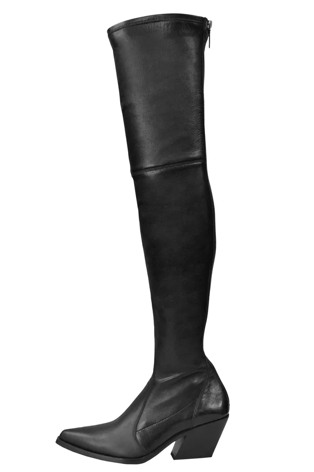 Givenchy Black Leather Thigh High Western Boot in Black Leather from Resurrection Vintage