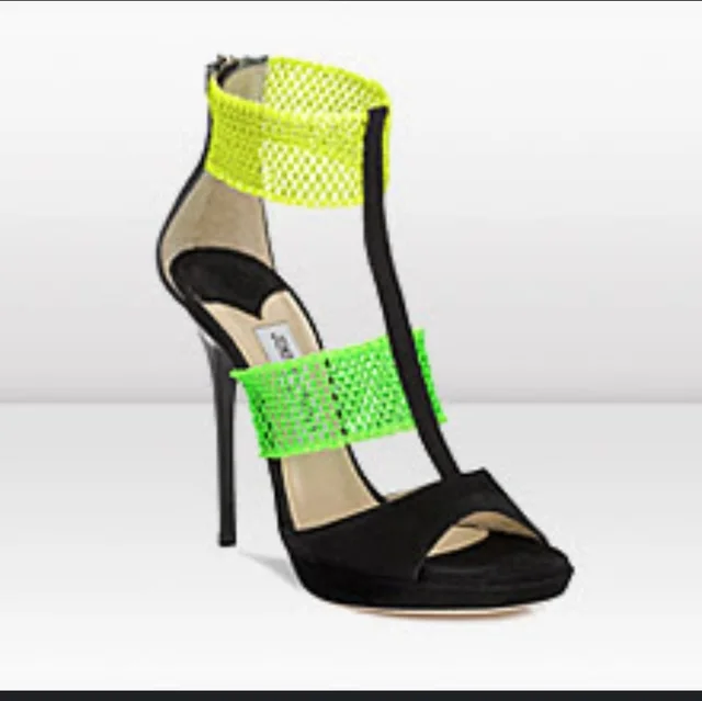 Jimmy Choo Green & Yellow Neon Mesh & Suede Platform High Heel Pump~39.5 in black|green Suede from Poshmark