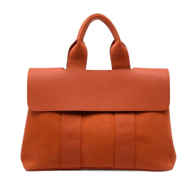 Orange Hermès Toile and Swift Valparaiso PM Handbag in Orange Swift leather from Designer Revival