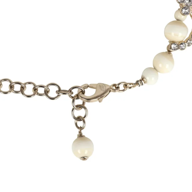 Chanel CC Faux Crystal Beaded Choker Necklace Beige and White Light Gold Tone Hardware in White from Madison Avenue Couture, photo 6 of 6