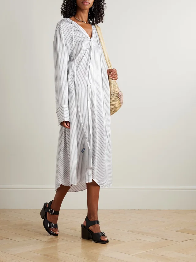 ACNE STUDIOS Asymmetric printed striped satin midi dress in Blue, photo 2 of 2 from NET-A-PORTER (Canada)