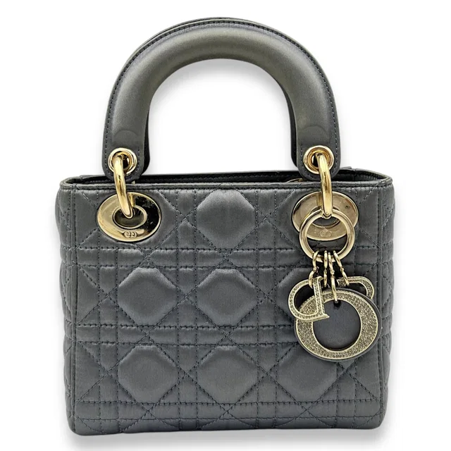 Lady Dior Top Handle Bag Mini Grey in Grey Satin from Luxury Promise