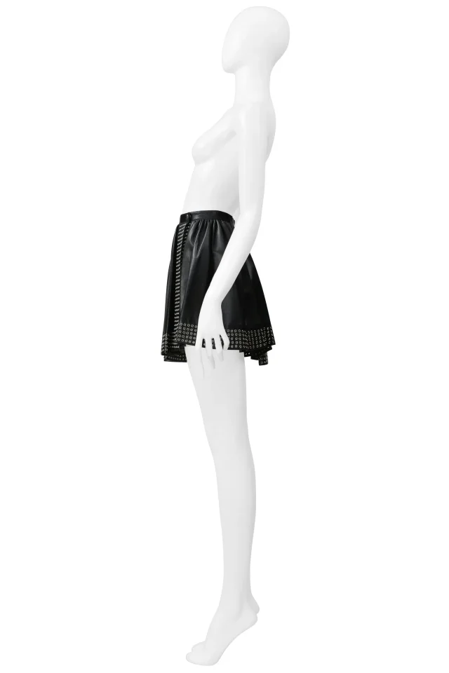 Alaïa Black Leather Mini Skirt With Grommets 2014 in Black Leather from Resurrection Vintage, photo 7 of 8