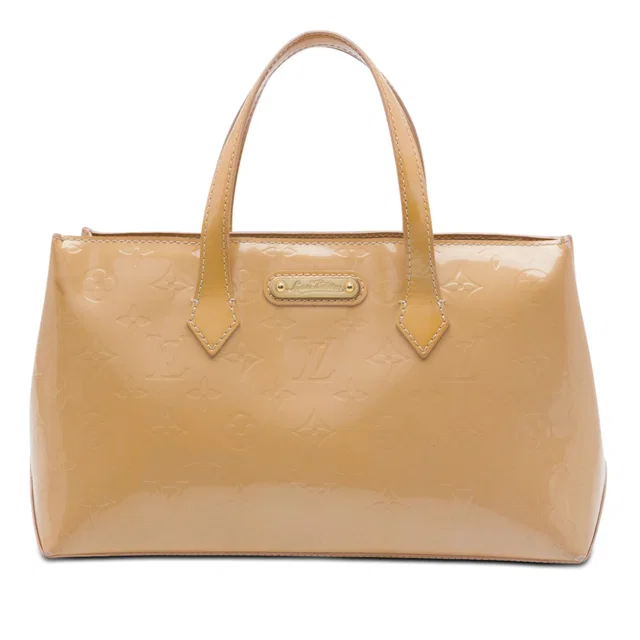 Beige Louis Vuitton Monogram Vernis Wilshire PM Handbag in Beige Leather from Designer Revival