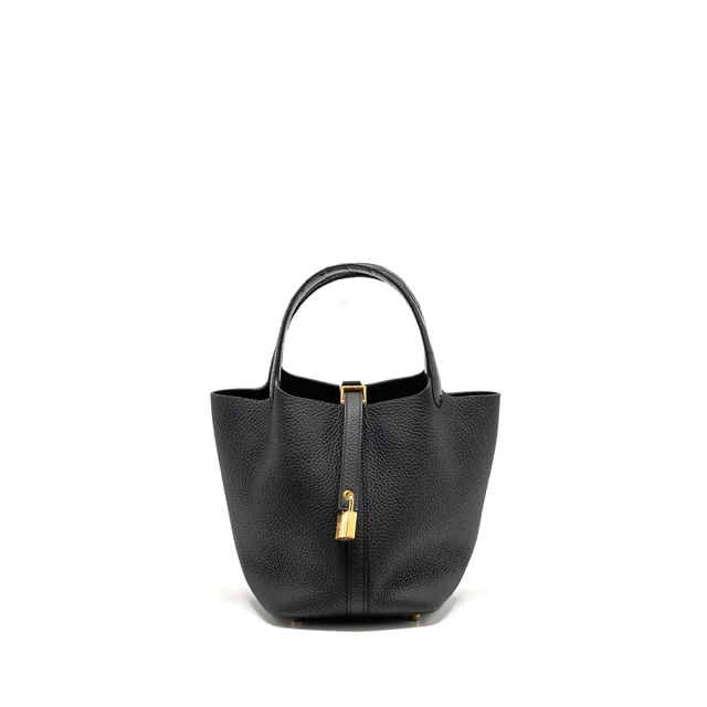 Hermès Picotin 18 Touch Lock Bag Clemence/Alligator Mississippiensis Mat Black GHW Stamp K in Black Clemence leather from EMIER
