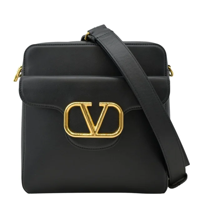 Valentino Garavani V Logo Leather Crossbody Bag Black in Black Leather from Dallas Designer Handbags