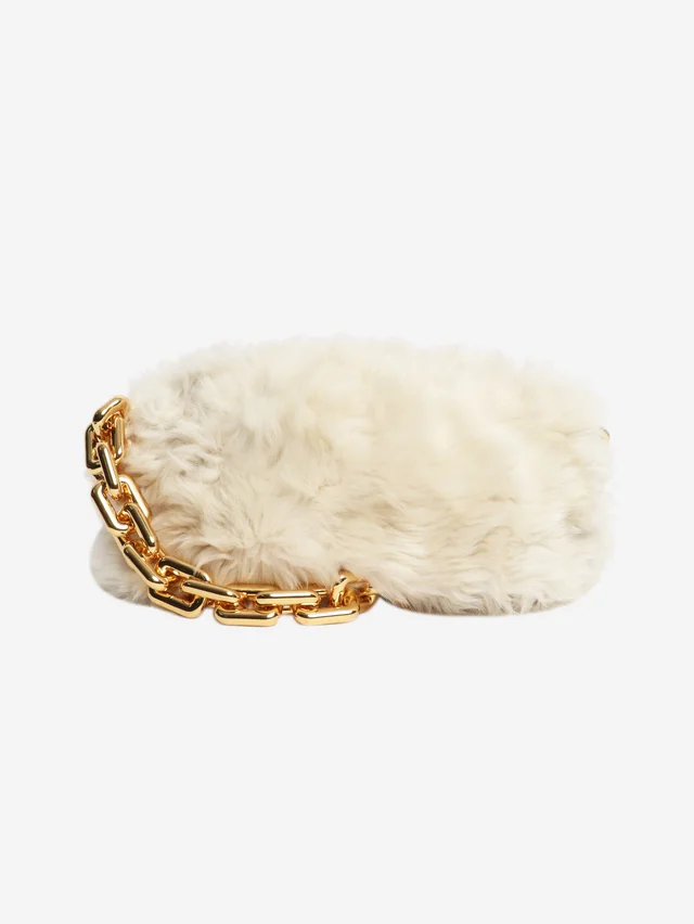 Bottega Veneta Cream shearling bag with gold chain in White Leather from Sign of the Times