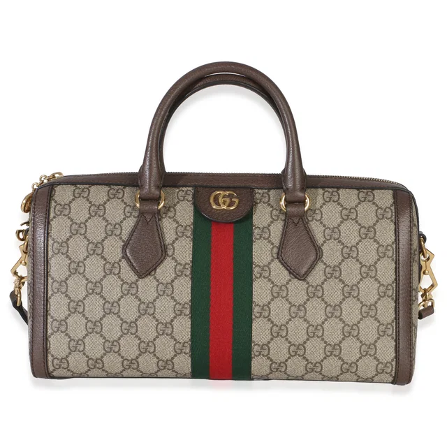 Gucci Beige Gg Supreme Monogram Canvas Web Medium Ophidia Boston Bag Beige; Brown Handbag in Brown Coated canvas from HEWI