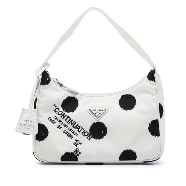 Black Prada Mini Re Nylon Polka Dot Re Edition 2000 Shoulder Bag in Black Nylon from Designer Revival