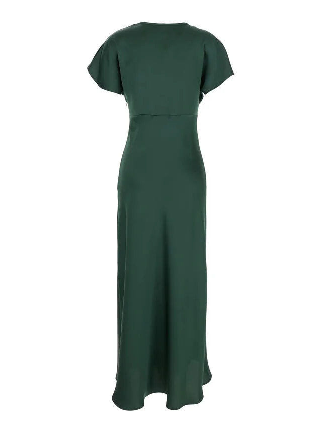 LEPLAIN Green Long Dress with V-Neck and Ruffles on the Front in Tech Fabric Women in Green 100% Polyester, photo 4 of 6 from Gaudenzi Boutique