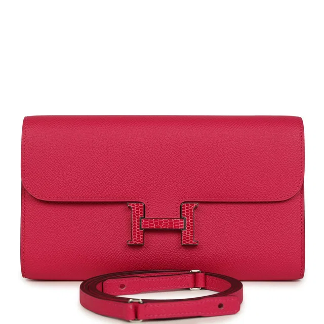 Hermès Constance Wallet To Go Rose Mexico Epsom Lizard Marquette Palladium Hardware in Pink Epsom leather from Madison Avenue Couture