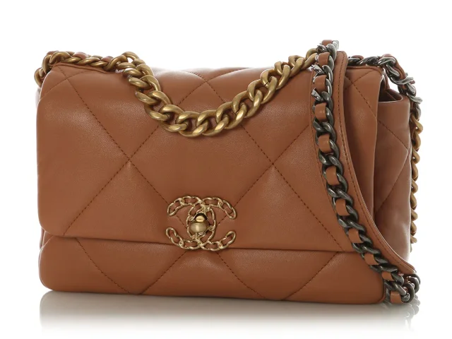 Chanel Medium Brown Quilted Lambskin 19 Flap in Brown Lambskin from Ann's Fabulous Finds, photo 3 of 10